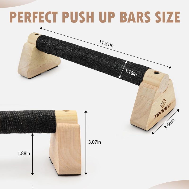 TRINKA Wooden Parallettes Push Up Bars, 2 PCS Wood Calisthenics Bars with Non-Slip Base, Pushup Handles for Floor Home Fitness, Workout Equipment for Men and Women Strength Training - Image 2